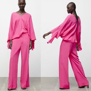 ZARA two piece flowy pink set